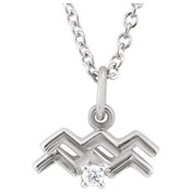 14K White .015 CT Natural Diamond Aquarius Zodiac 16-18" Necklace