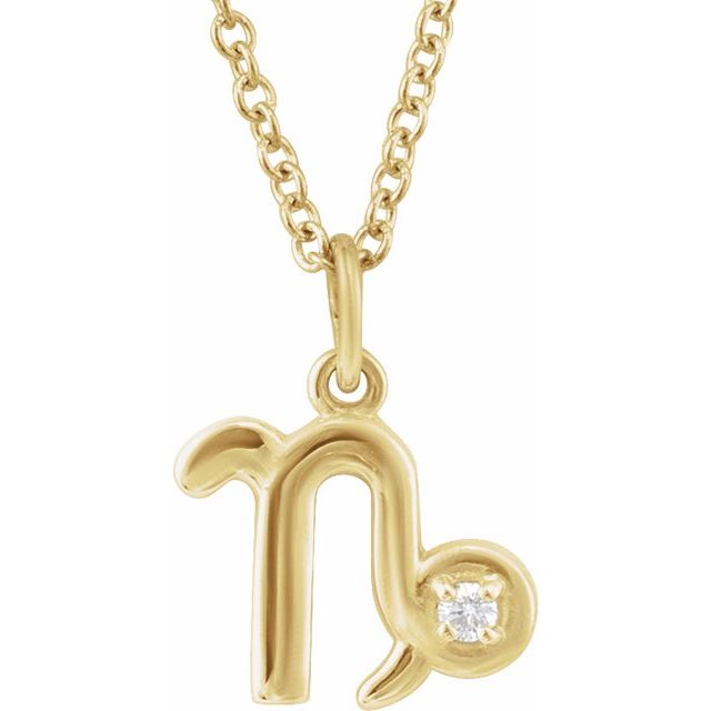 14K Yellow Gold .015 CT Natural Diamond Capricorn Zodiac Necklace