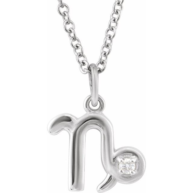 14K White Gold .015 CT Natural Diamond Capricorn Zodiac Necklace