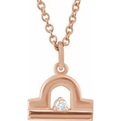 14K Rose .015 CT Natural Diamond Libra Zodiac 16-18" Necklace