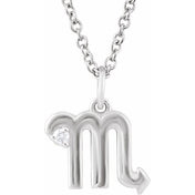 14K White .015 CT Natural Diamond Scorpio Zodiac 16-18" Necklace