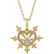 14K Yellow .03 CT Natural Diamond Heart & Daggers 16-18" Necklace