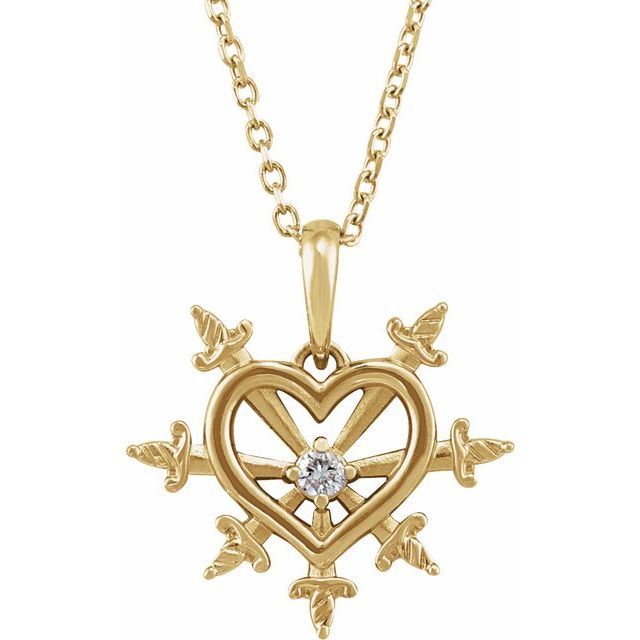 14K Yellow .03 CT Natural Diamond Heart & Daggers 16-18" Necklace