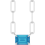 Sterling Silver 6x4 mm Natural Blue Zircon Solitaire 18" Necklace