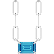Sterling Silver 6x4 mm Natural Blue Zircon Solitaire 18" Necklace