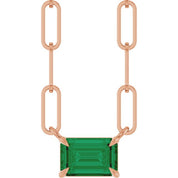 14K Rose 6x4 mm Natural Emerald Solitaire 16" Necklace