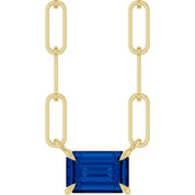 14K Yellow 6x4 mm Lab-Grown Blue Sapphire Solitaire 16" Necklace