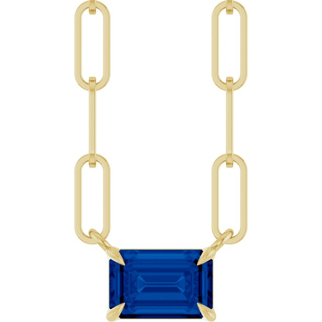 14K Yellow 6x4 mm Lab-Grown Blue Sapphire Solitaire 16" Necklace