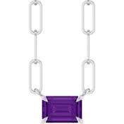 14K White 6x4 mm Natural Amethyst Solitaire 18" Necklace