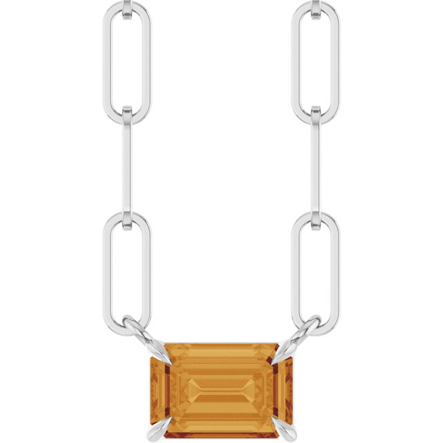 Sterling Silver 6x4 mm Natural Citrine Solitaire 16" Necklace