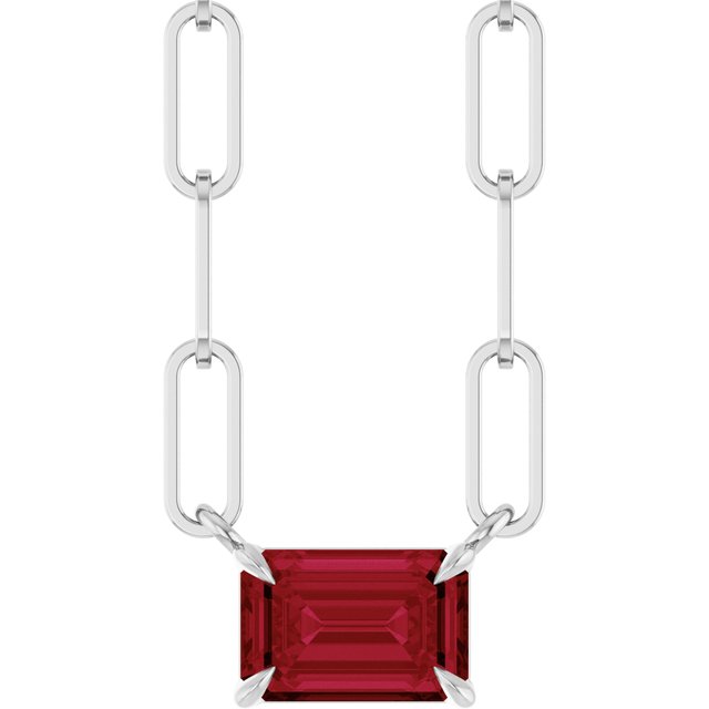 Sterling Silver 6x4 mm Natural Ruby Solitaire 16" Necklace
