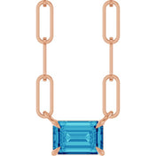 14K Rose 6x4 mm Natural Blue Zircon Solitaire 18" Necklace