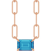 14K Rose 6x4 mm Natural Blue Zircon Solitaire 18" Necklace