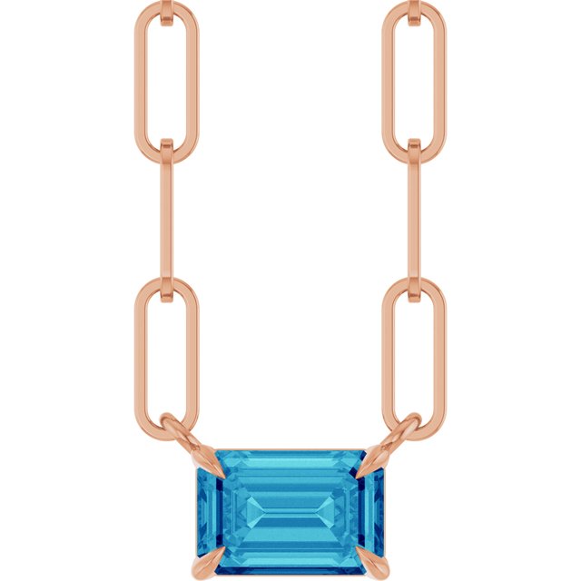 14K Rose 6x4 mm Natural Blue Zircon Solitaire 18" Necklace