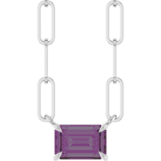 Sterling Silver 6x4 mm Lab-Grown Alexandrite Solitaire 18" Necklace