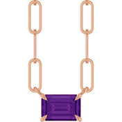 14K Rose 6x4 mm Natural Amethyst Solitaire 18" Necklace