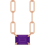 14K Rose 6x4 mm Natural Amethyst Solitaire 18" Necklace
