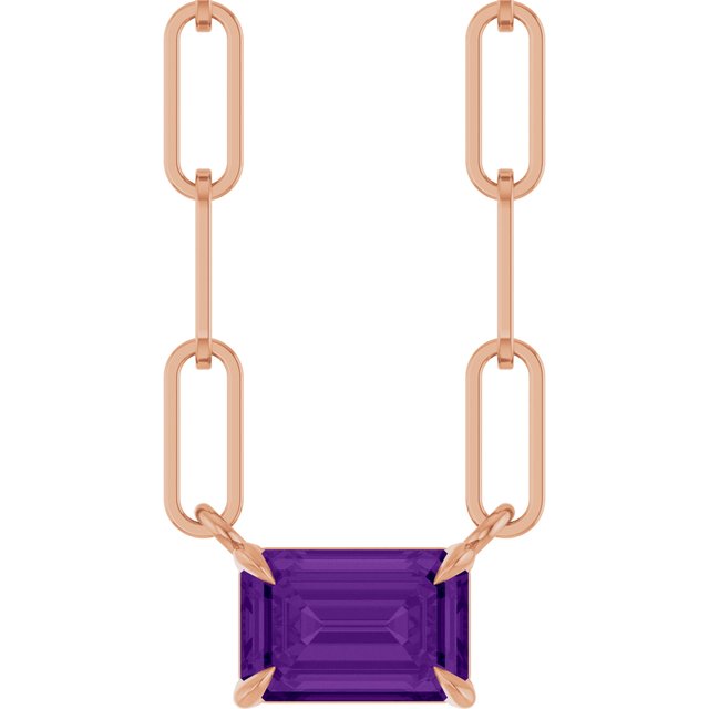14K Rose 6x4 mm Natural Amethyst Solitaire 18" Necklace