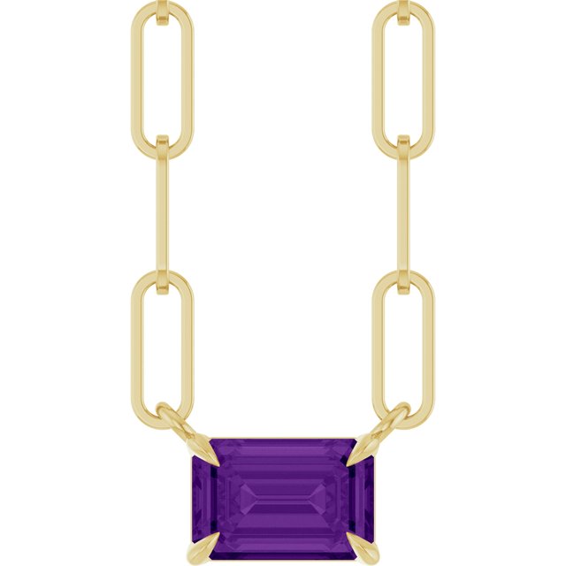 14K Yellow 6x4 mm Natural Amethyst Solitaire 16" Necklace