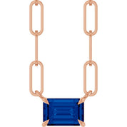 14K Rose 6x4 mm Lab-Grown Blue Sapphire Solitaire 18" Necklace