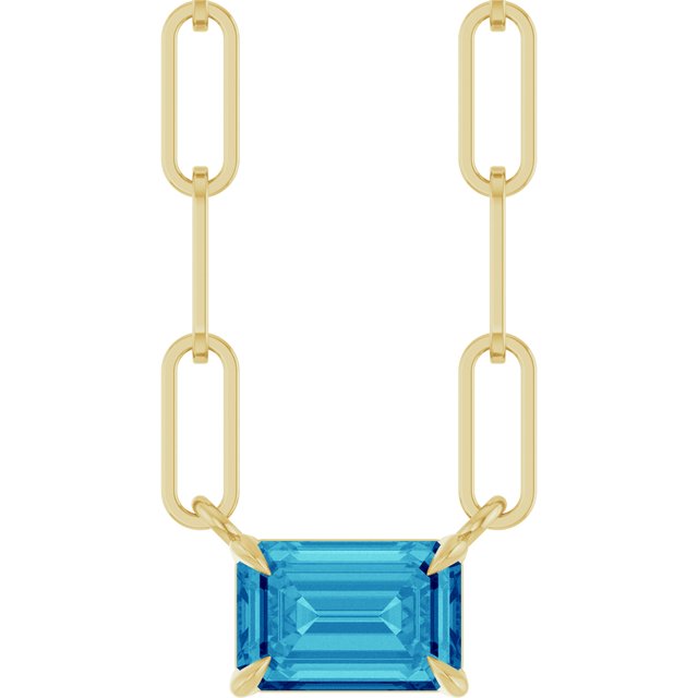 14K Yellow 6x4 mm Natural Blue Zircon Solitaire 16" Necklace