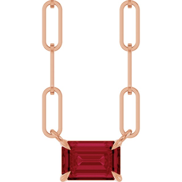 14K Rose 6x4 mm Natural Ruby Solitaire 18" Necklace