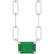 Sterling Silver 6x4 mm Lab-Grown Emerald Solitaire 16" Necklace