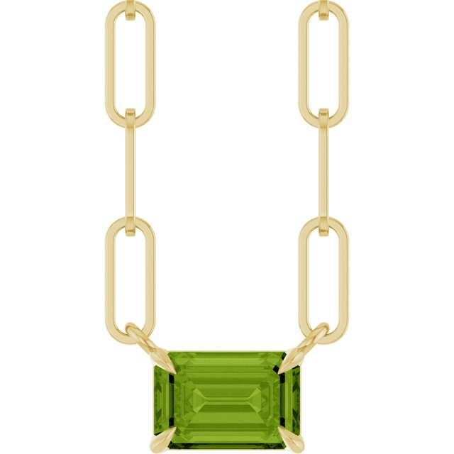 14K Yellow 6x4 mm Natural Peridot Solitaire 18" Necklace