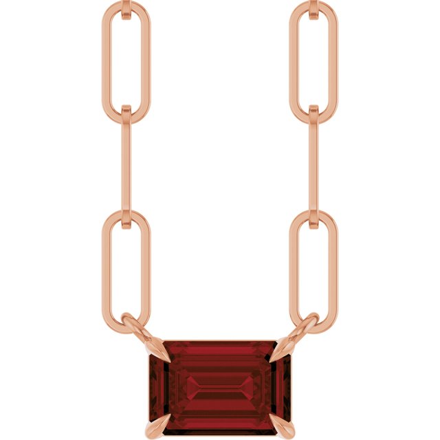 14K Rose 6x4 mm Natural Mozambique Garnet Solitaire 18" Necklace