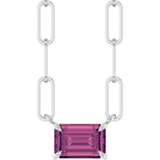 Sterling Silver 6x4 mm Natural Pink Tourmaline Solitaire 16" Necklace