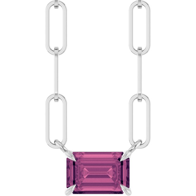 Sterling Silver 6x4 mm Natural Pink Tourmaline Solitaire 16" Necklace