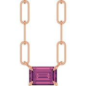 14K Rose 6x4 mm Natural Pink Tourmaline Solitaire 16" Necklace