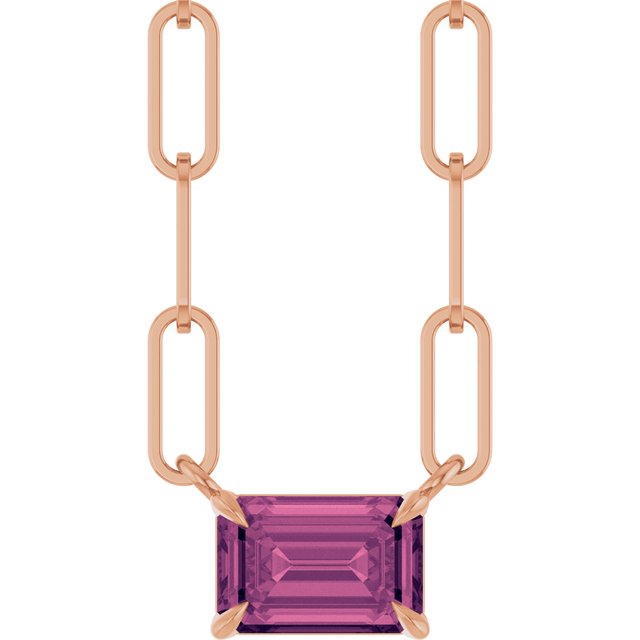 14K Rose 6x4 mm Natural Pink Tourmaline Solitaire 16" Necklace