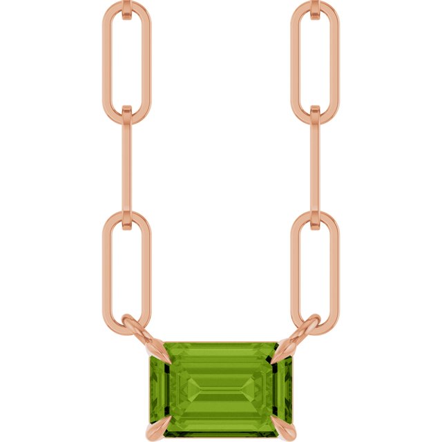14K Rose 6x4 mm Natural Peridot Solitaire 16" Necklace