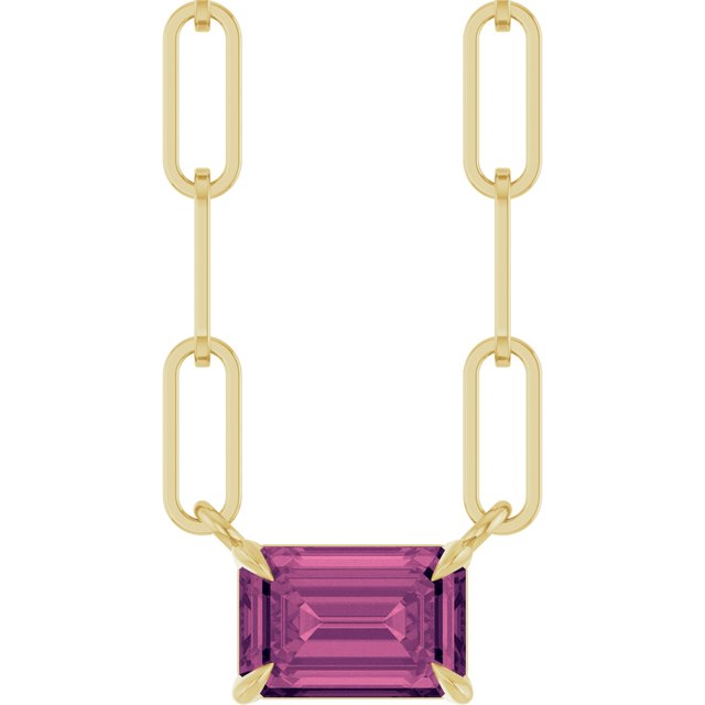 14K Yellow 6x4 mm Natural Pink Tourmaline Solitaire 16" Necklace