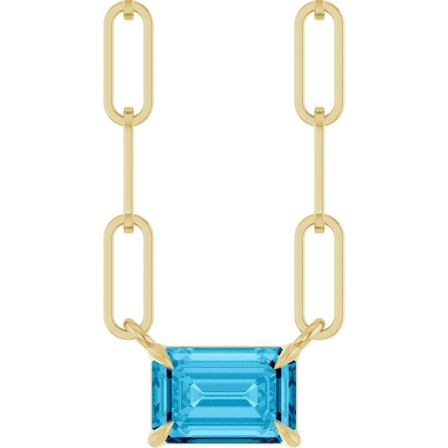 14K Yellow 6x4 mm Natural Aquamarine Solitaire 18" Necklace