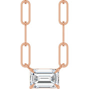 14K Rose 6x4 mm Natural White Sapphire Solitaire 16" Necklace