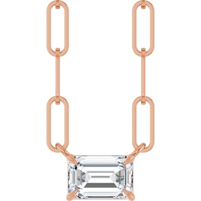 14K Rose 6x4 mm Natural White Sapphire Solitaire 16" Necklace