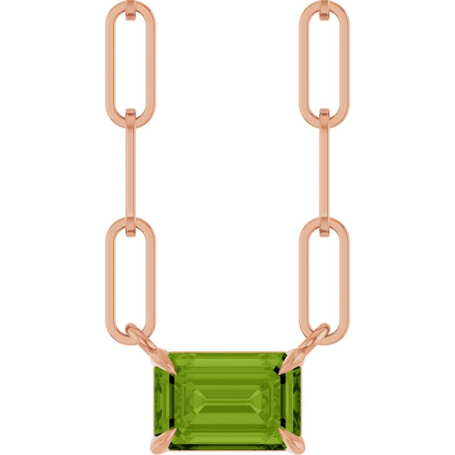 14K Rose Gold Natural Peridot Solitaire Necklace 18" - Part 88547:247:P