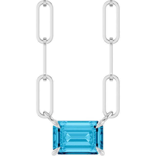 14K White 6x4 mm Natural Aquamarine Solitaire 18" Necklace