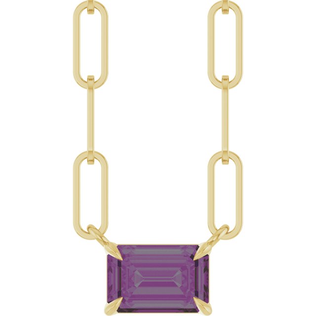 14K Yellow 6x4 mm Lab-Grown Alexandrite Solitaire 18" Necklace
