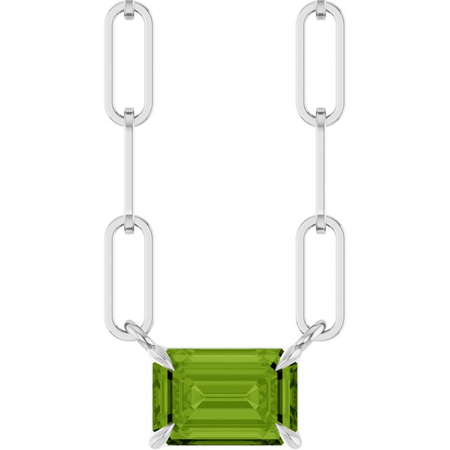 Sterling Silver 6x4 mm Natural Peridot Solitaire 18" Necklace