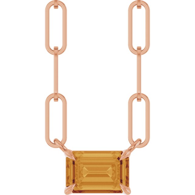 14K Rose 6x4 mm Natural Citrine Solitaire 16" Necklace