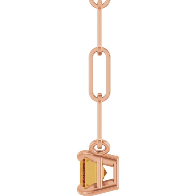 14K Rose 6x4 mm Natural Citrine Solitaire 16" Necklace