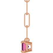 14K Rose 6x4 mm Natural Pink Tourmaline Solitaire 18" Necklace