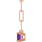 14K Rose 6x4 mm Natural Amethyst Solitaire 18" Necklace
