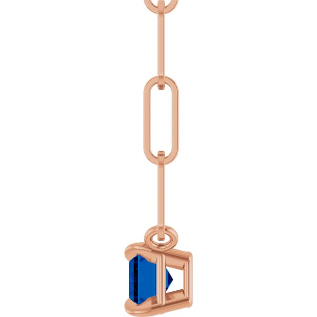 14K Rose 6x4 mm Lab-Grown Blue Sapphire Solitaire 16" Necklace