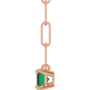 14K Rose 6x4 mm Natural Emerald Solitaire 16" Necklace