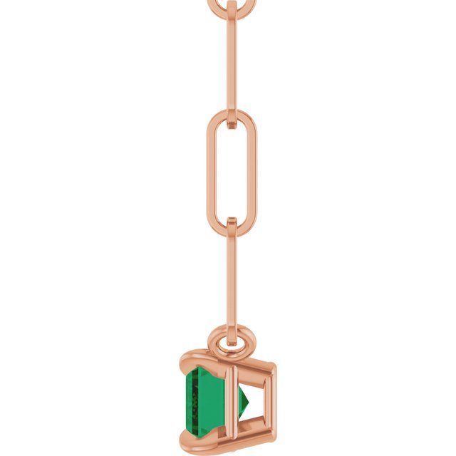 14K Rose 6x4 mm Natural Emerald Solitaire 16" Necklace