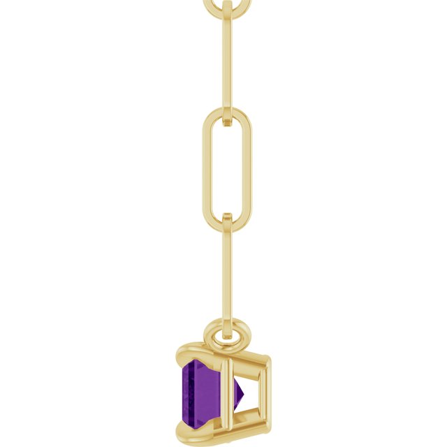 14K Yellow 6x4 mm Natural Amethyst Solitaire 16" Necklace